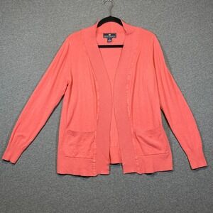Seven Manor Womens XL Coral Pink Open Front Cardigan Shawl Collar Knit Sweater
